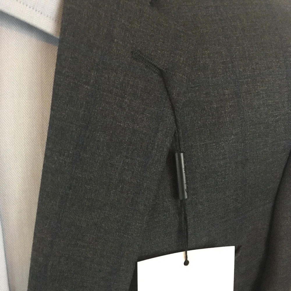 Calvin Klein 40s mens suit 2 piece gray blue windowpane 100% wool new nwt ea0012